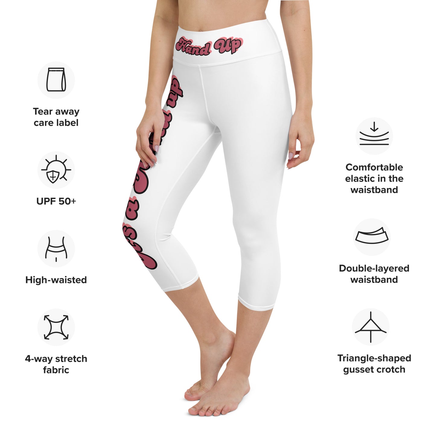 Motivation Spoken "Hand Out" Yoga Capri Leggings