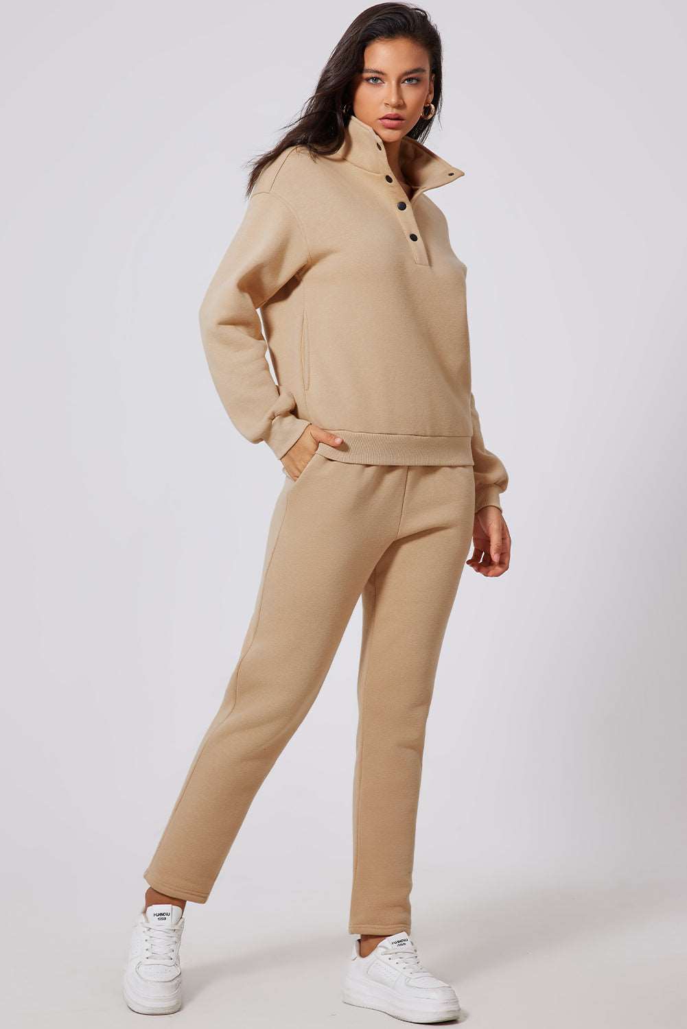 Half Snap Turtleneck Top and Pants Active Set