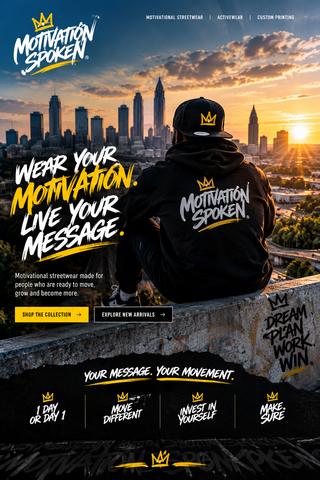 Motivation Spoken motivational streetwear homepage hero